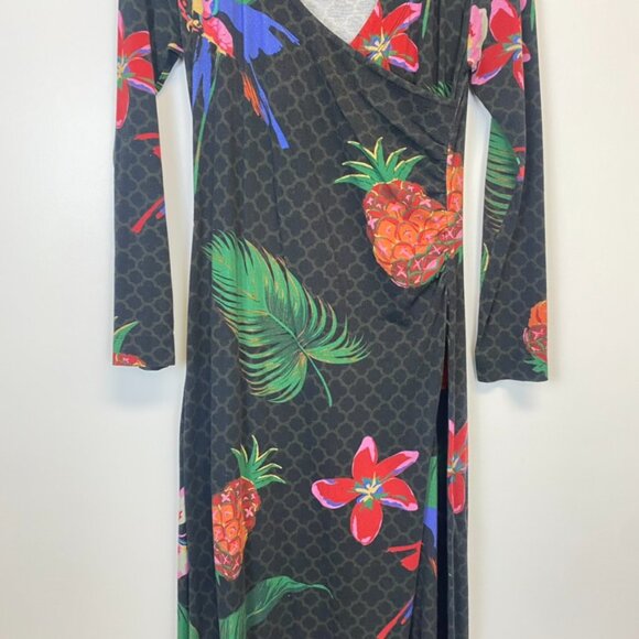 Soft Surroundings Wear Anywhere Tropical Floral Bird Faux Wrap Maxi Dress - Picture 5 of 16